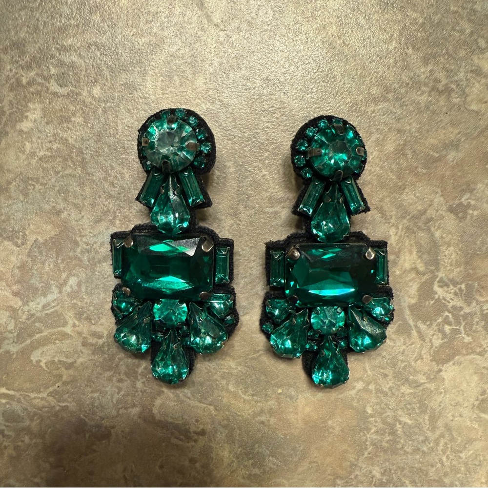 Deepa Gurnani dark green earrings